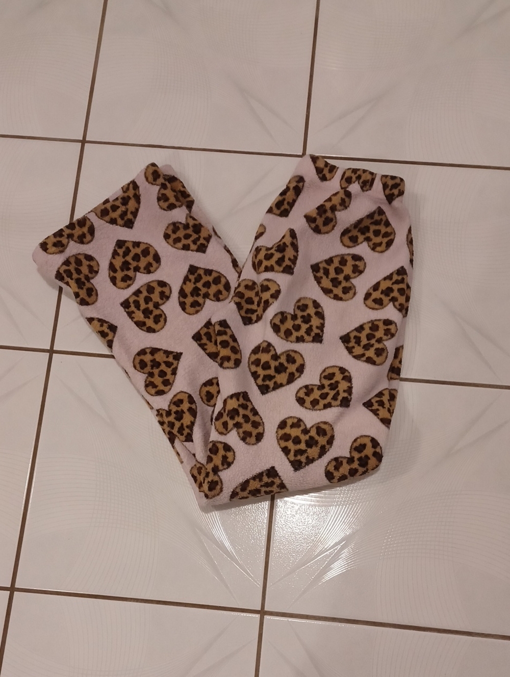 4/$40 Leopard Heart Fleece Pajama Pants - Size Medium